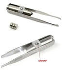 Portable Stainless Steel Led Make Up LED Light Eyelash Eyebrow Clip Tweezer Set Smart Design Hair Remove Tweezer Makeup Tool